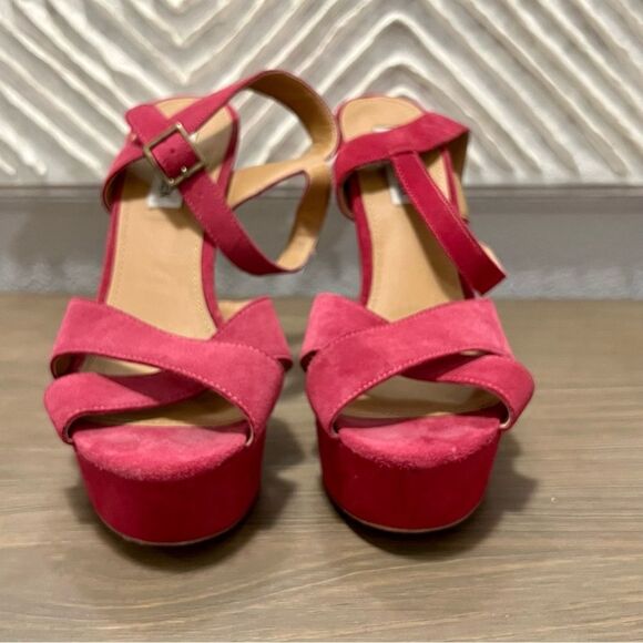 Vintage Y2k STEVE MADDEN Bright Pink Suede Leather 6” Platform Ankle Heel 9.5 - Picture 12 of 15